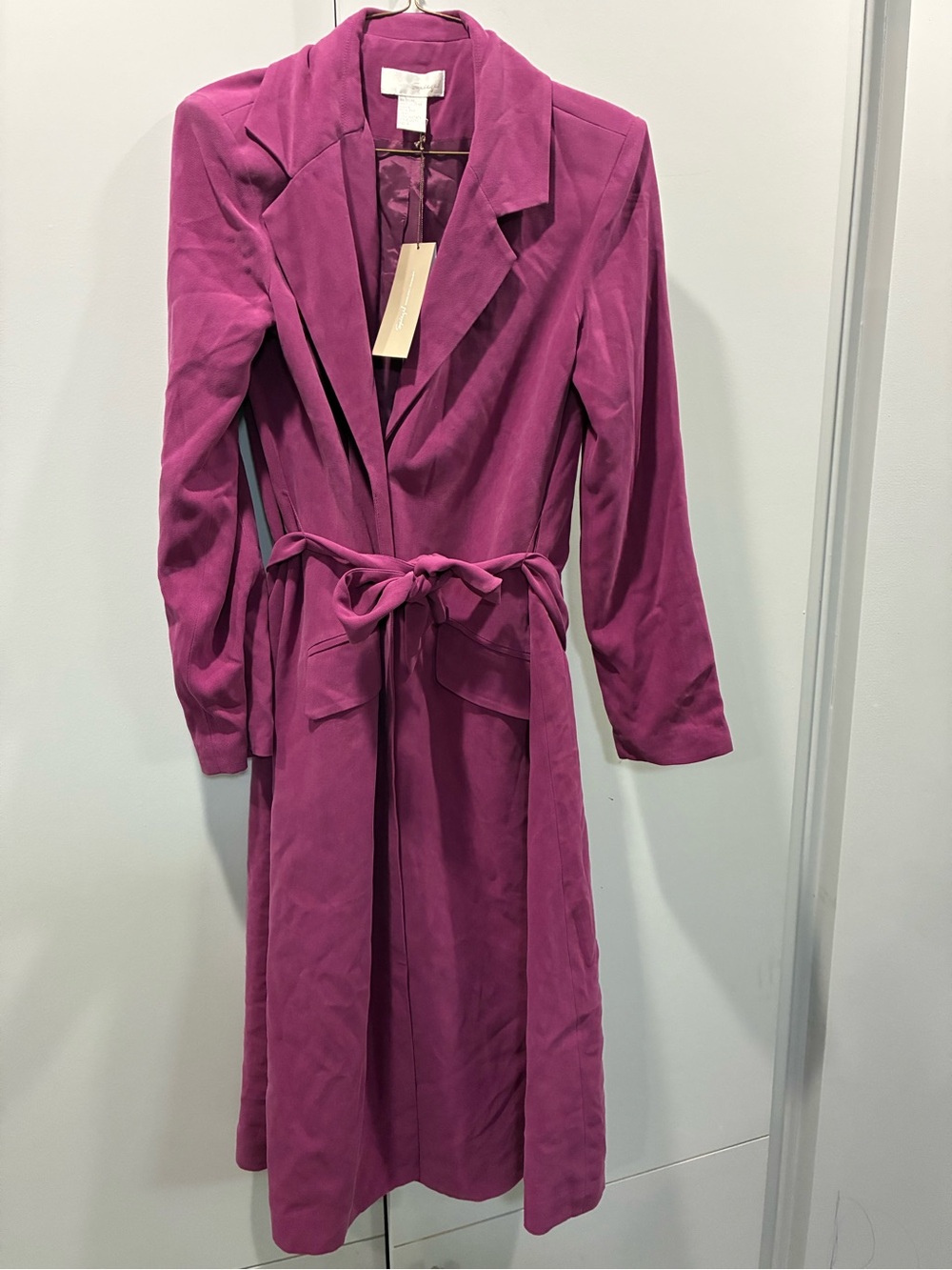VTG NWT Spiegel 100% Silk Twill Magenta Trench Coat Signature Luxury Collection